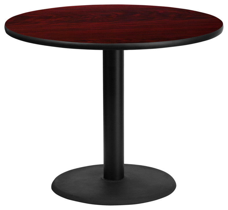 36'' Round Mahogany Laminate Table Top with 24'' Round Table Height Base