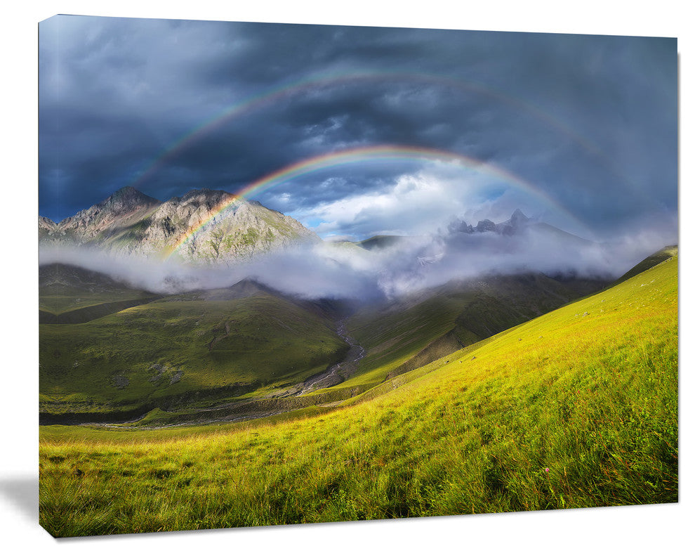 Rainbow in Mountain Valley, Landscape Canvas Art Print, 20"x12"