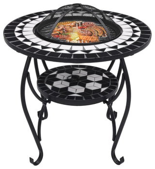 vidaXL Mosaic Fire Pit Table Black/White 26.8" Ceramic
