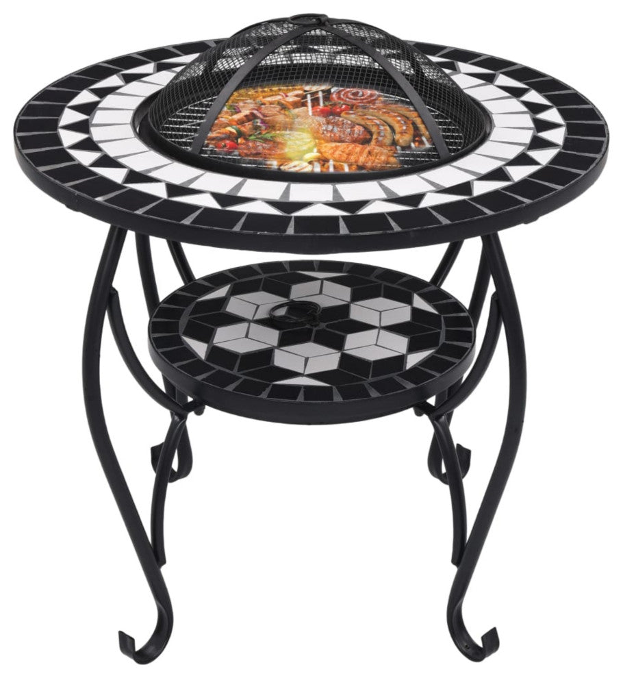vidaXL Mosaic Fire Pit Table Black/White 26.8" Ceramic