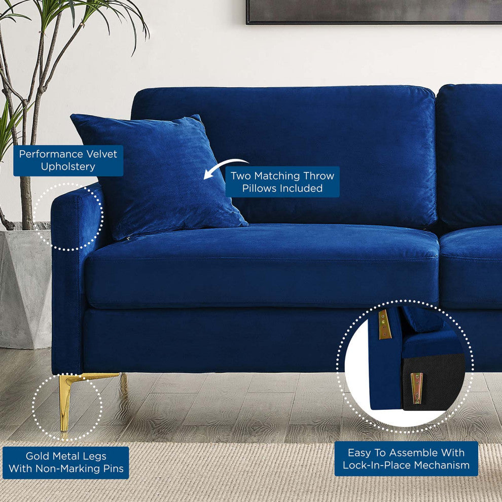 Sofa, Velvet, Blue Navy, Modern, Living Lounge Room Hotel Lobby Hospitality