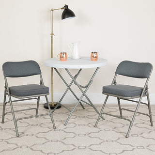 2 Pack HERCULES Premium Triple Braced & Double Hinged Upholstered Folding Chair, Gray Fabric/Gray Frame
