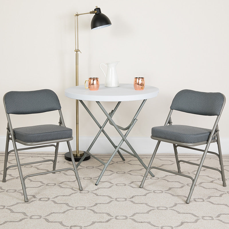 2 Pack HERCULES Premium Triple Braced & Double Hinged Upholstered Folding Chair, Gray Fabric/Gray Frame