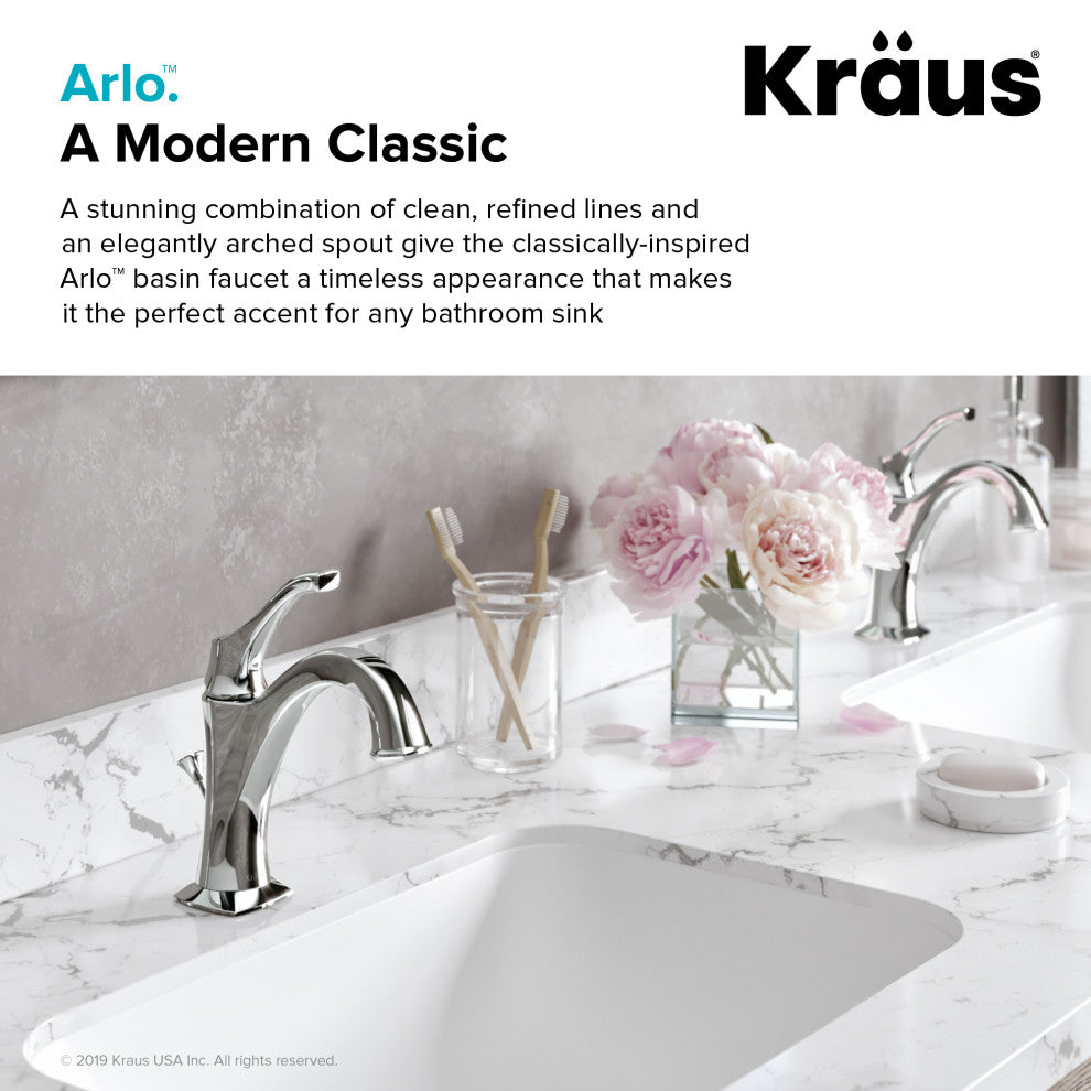 Arlo Single Handle 1-Hole Bathroom Basin Faucet, Lift Rod Drain, Brushed Gold