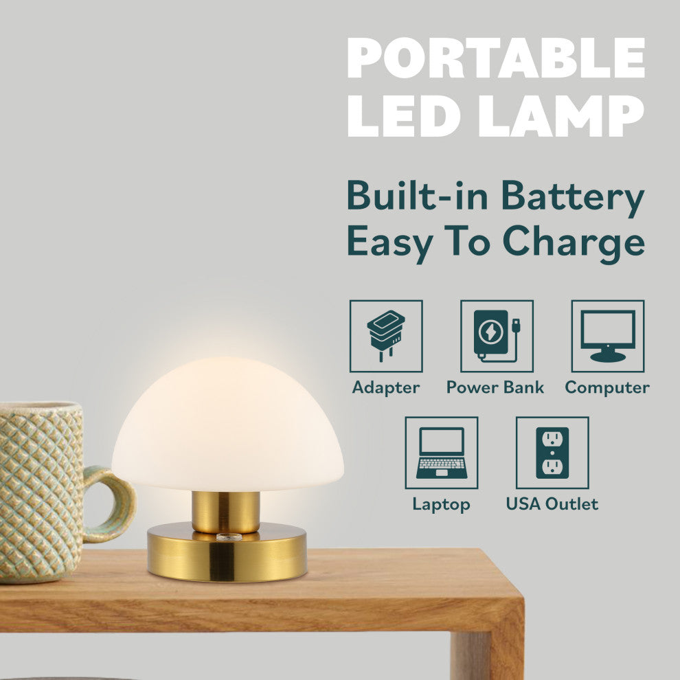 Zoe 5.75" Bohemian Farmhouse Iron Rechargeable Integrated LED Table Lamp, Gold