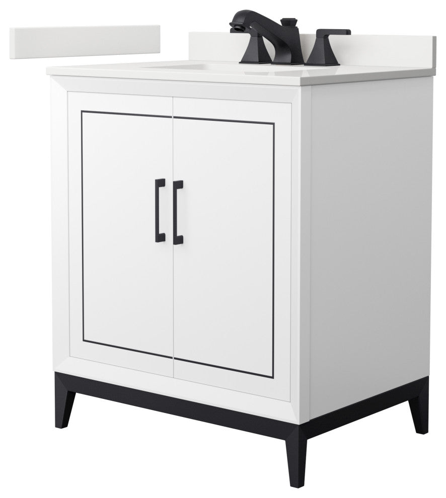 Marlena 30" Single Vanity, Quartz Top, 3-Hole, Black Trim