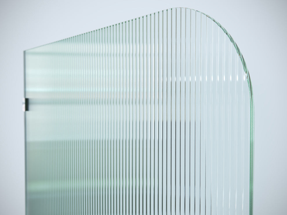 30"x78" Frameless Shower Door, Single Fixed Panel Fluted Radius, Matte Black, 30" Left