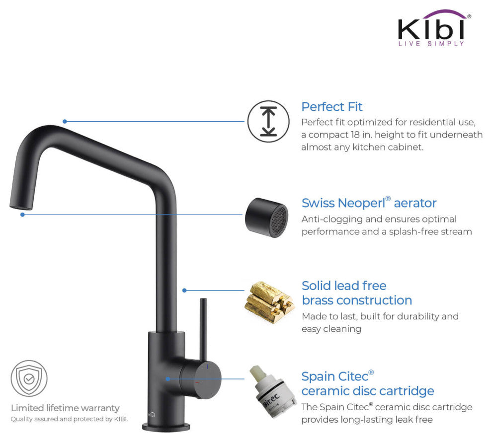 Macon Single Lever Kitchen Bar Faucet, Matte Black W/ Soap Dispenser