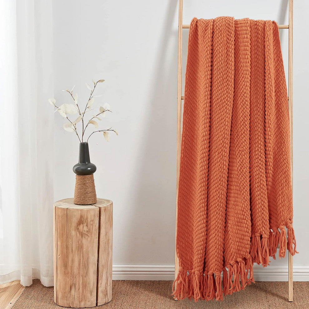 Tweed Knitted Throw Blanket, Rust, 50"x60"