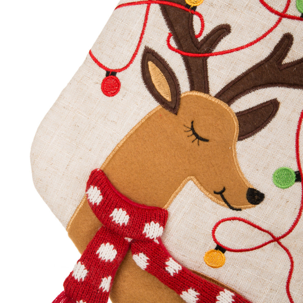 Set of 3 LED Embroidered Linen Christmas Decoration, Stocking and Tree Skirt