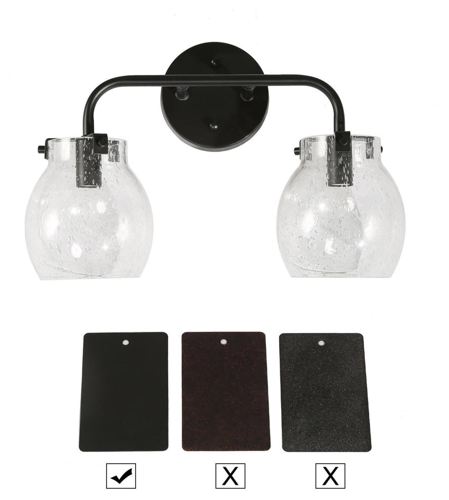 LALUZ 2 Light Matte Black Modern Bathroom Vanity Light with Globe Seeded Glass