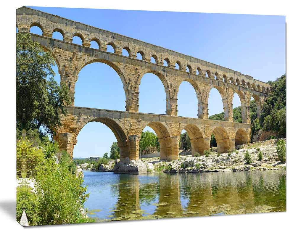 Roman Aqueduct Bridge in France, Bridge Canvas Wall Art, 60"x28"