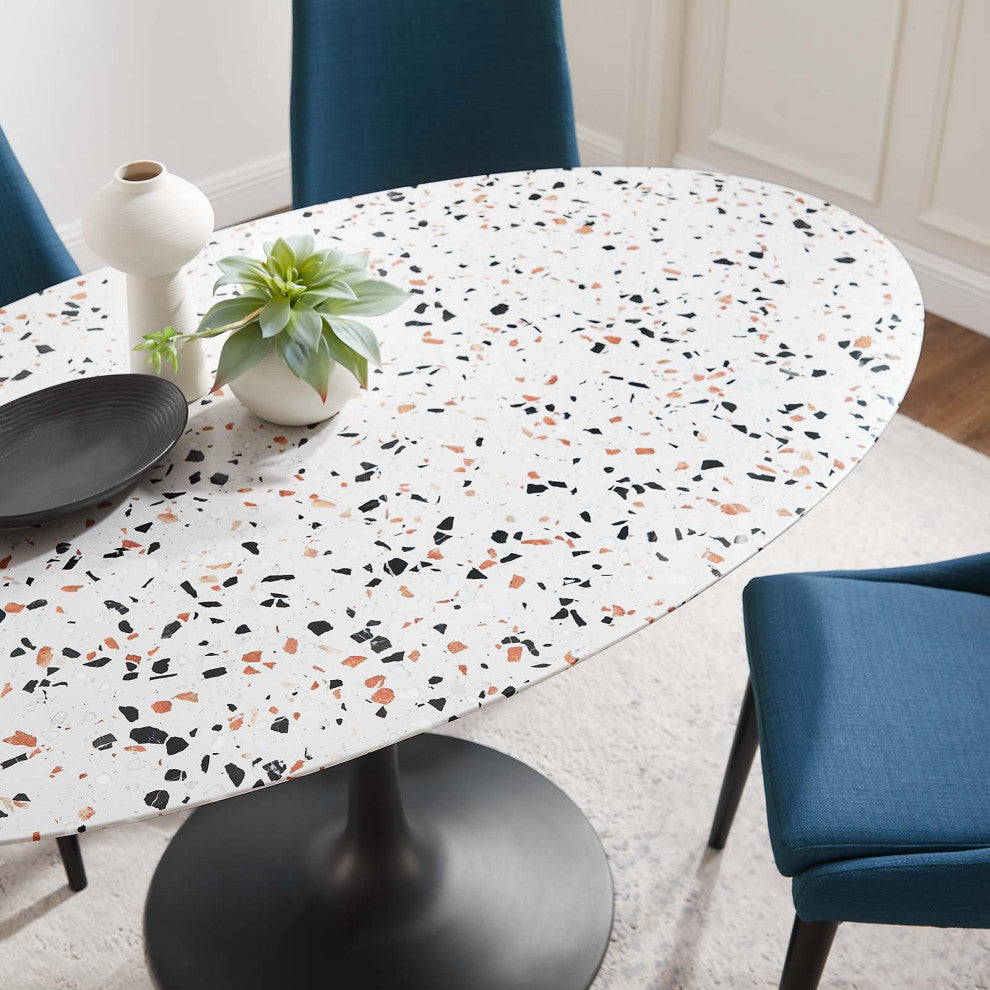 Lippa 60" Oval Terrazzo Dining Table, Black White