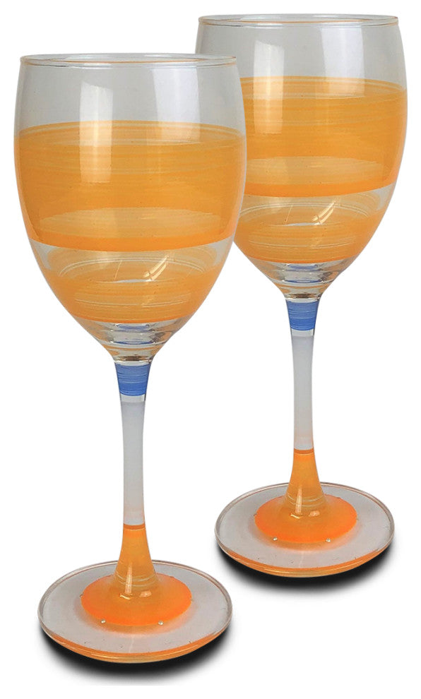 Retro Stripe Orange Wine Glasses, Set of 2