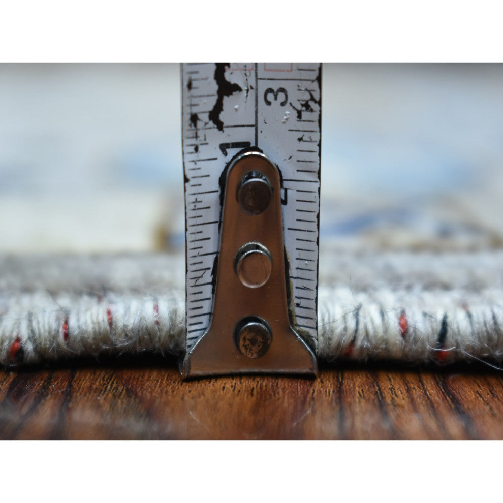 Light Gray, Turkeman Ersari Pure Wool Hand Knotted Wide Runner Rug, 4'1" x 9'7"
