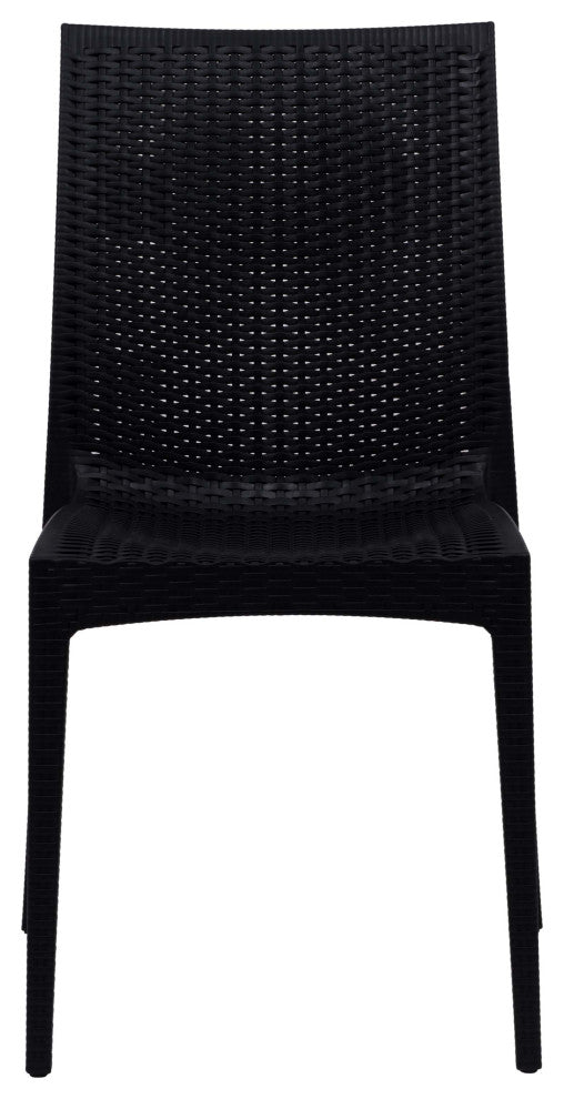 LeisureMod Mace Mid-Century 7-Piece Rectangular Outdoor Dining Set, Black