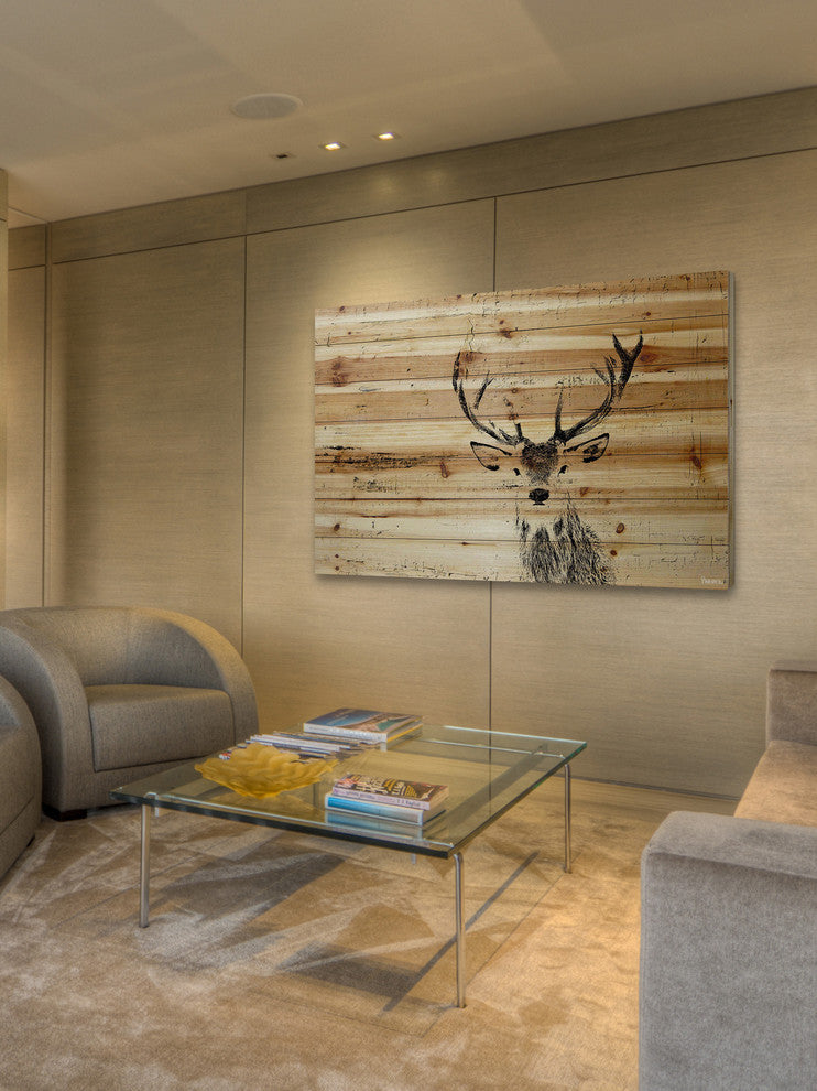 "Inquisitive Deer" Painting Print on Natural Pine Wood, 60"x40"