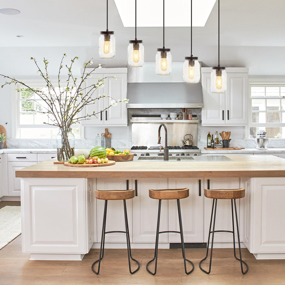 Gaines 1-Light Farmhouse Mason Jar LED Pendant, Oil Rubbed Bronze, Width: 33.25"