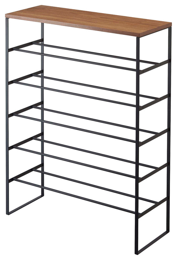 Tower 6-Tier Wood Top Shoe Rack, Black
