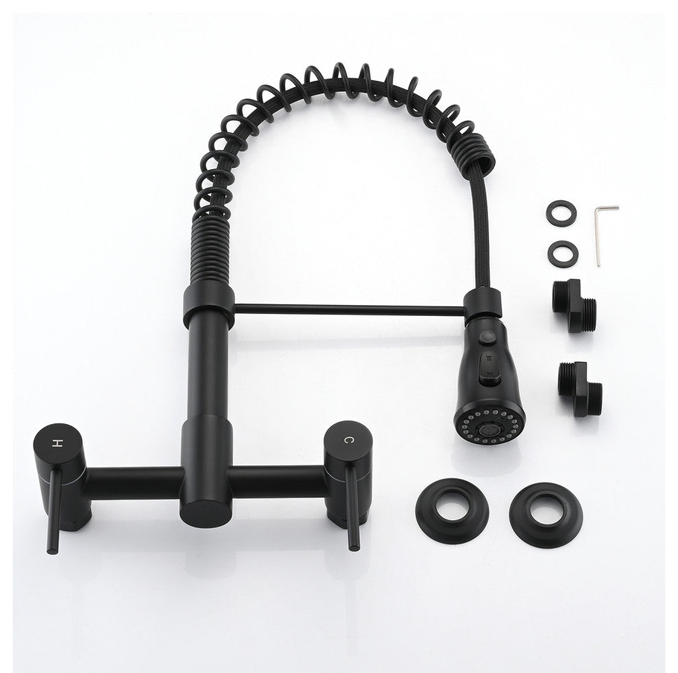 Wall Mounted Bridge Kitchen Faucet, Matte Black