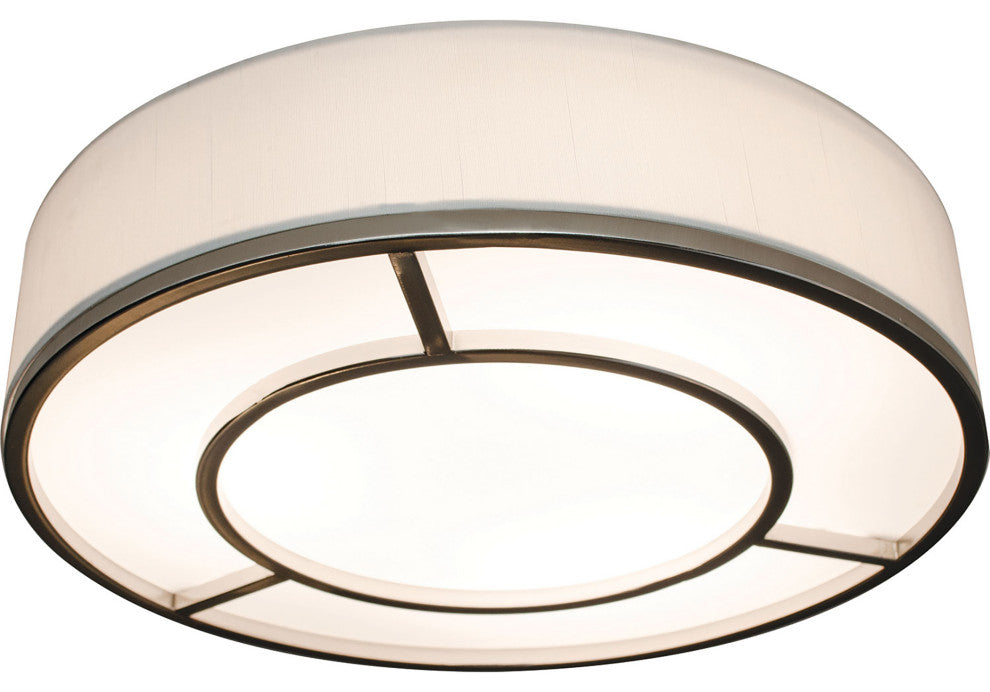 Reeves, LED Flush Mount, Satin Nickel Finish, White Linen Shade, 20"