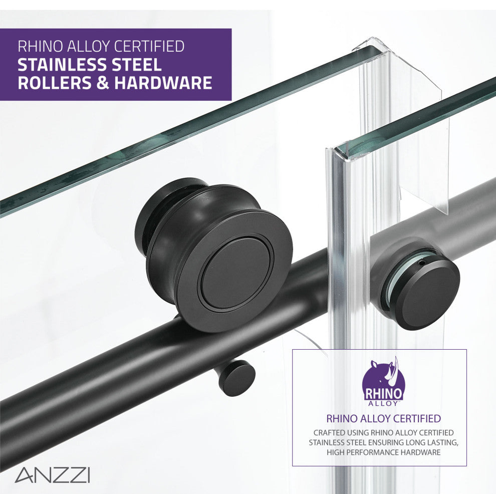 Madam Series 60 in. W x 76 in. H Frameless Sliding Shower Door in Matte Black