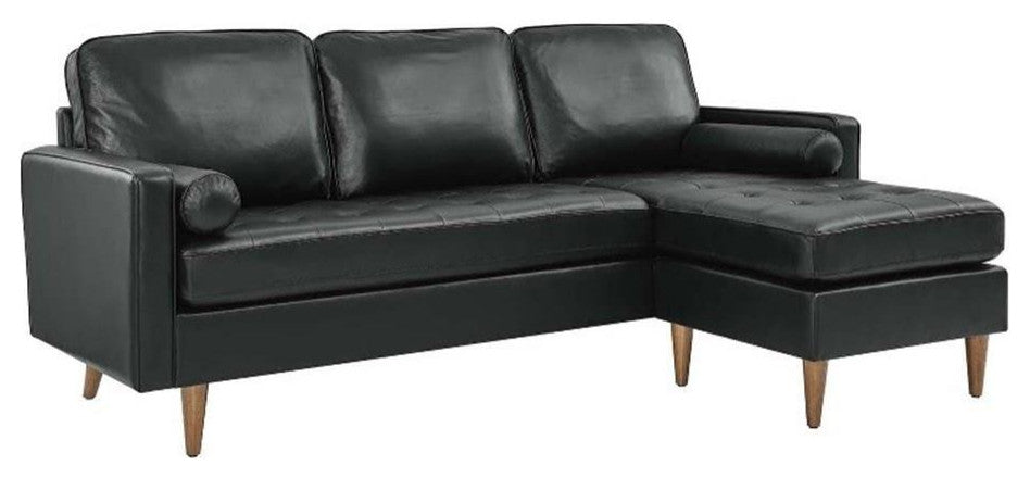 Modway Valour 78" Modern Style Leather Apartment Sectional Sofa in Black