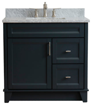 37" Single Sink Vanity, Dark Gray Finish With White Carrara Marble