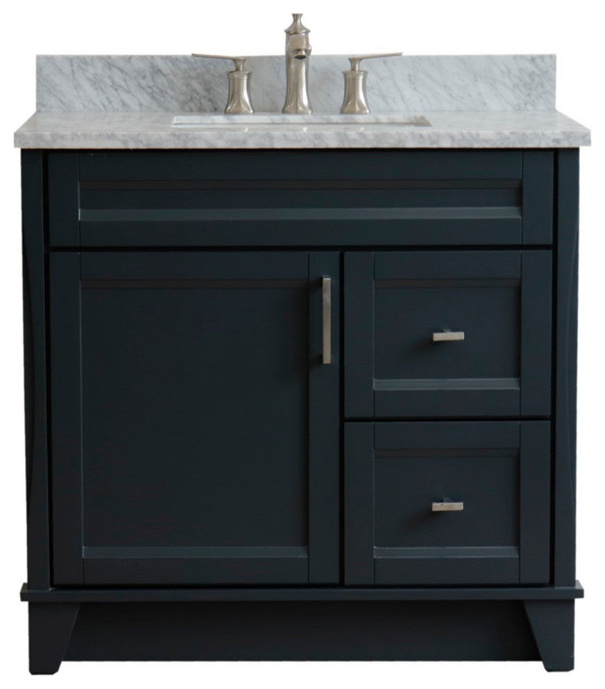 37" Single Sink Vanity, Dark Gray Finish With White Carrara Marble