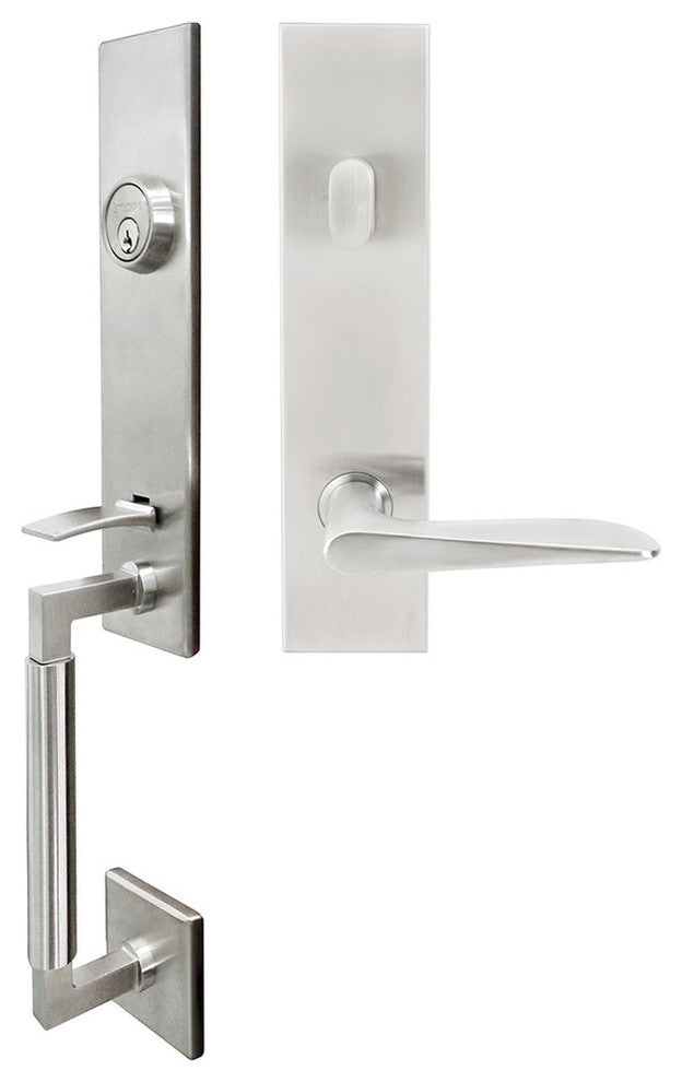 Ecco Lever, Tubular Entry Handleset, Left Hand Reverse, Satin Stainless Steel