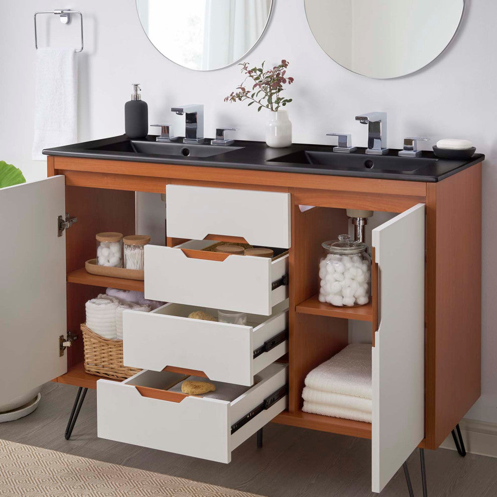 Energize 48" Double Sink Bathroom Vanity, Cherry White Black