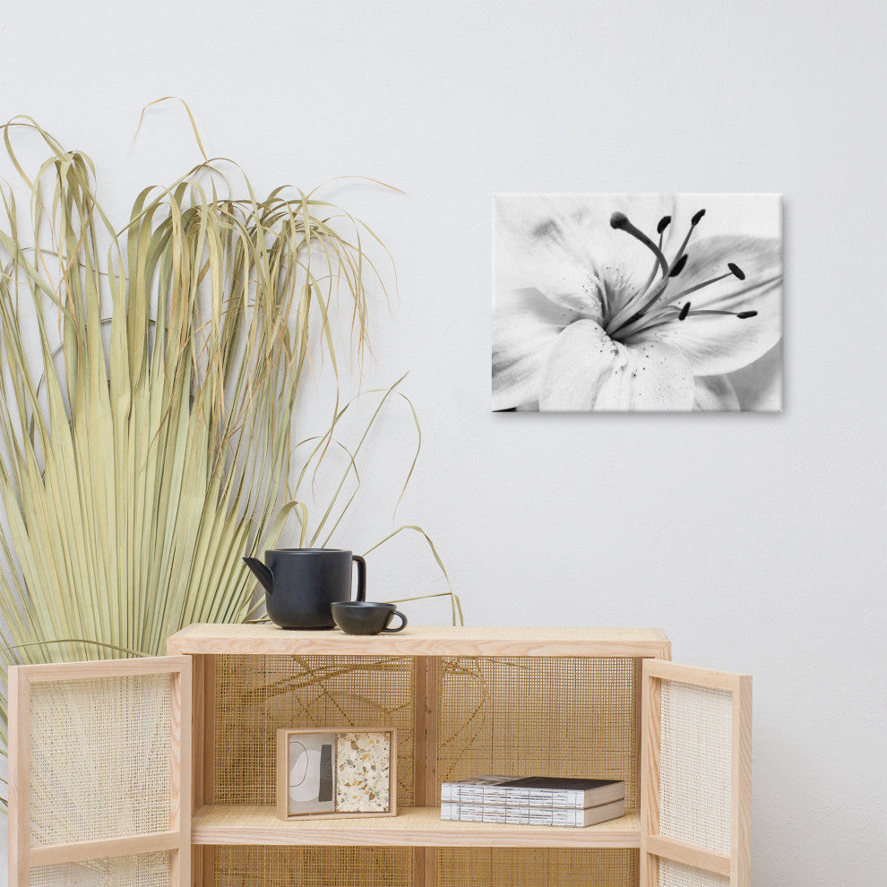 Grey Floral Canvas: High-key Lily Floral Nature Photo Wall Art Print, 18" X 24"