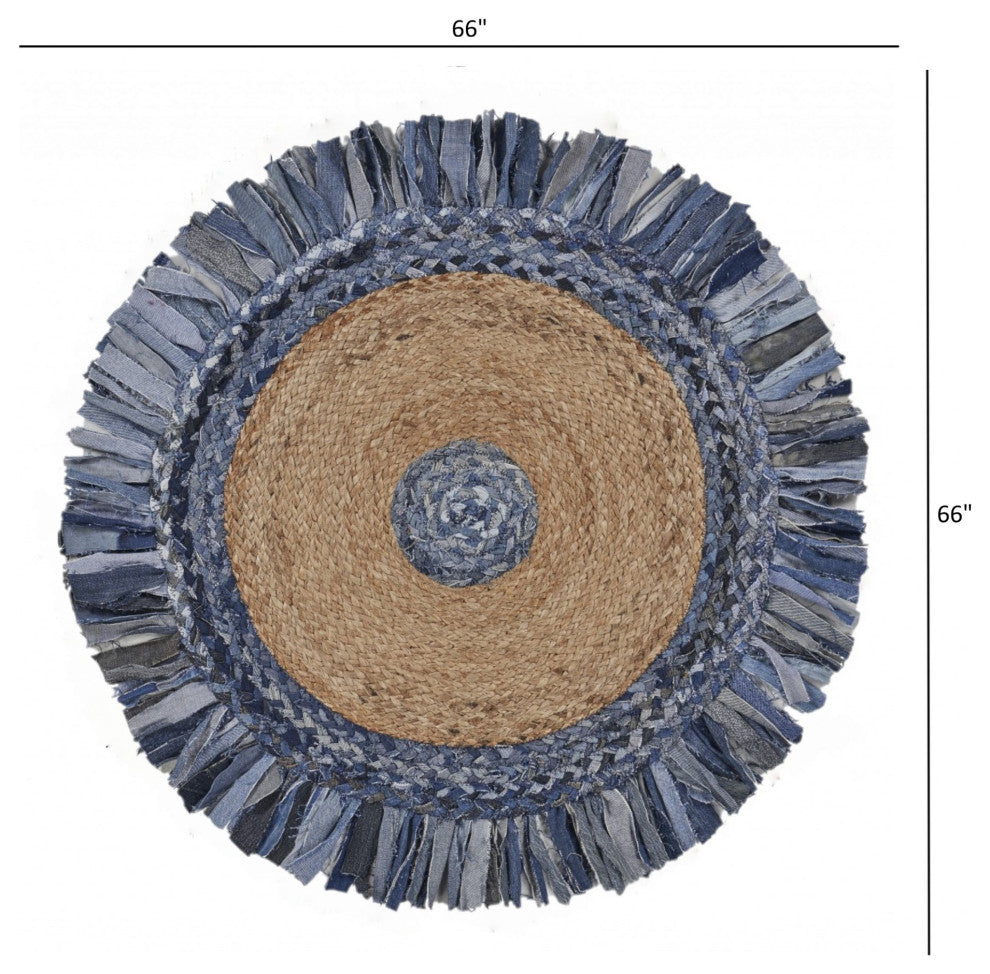 Denim and Natural Jute Fringed Round Rug