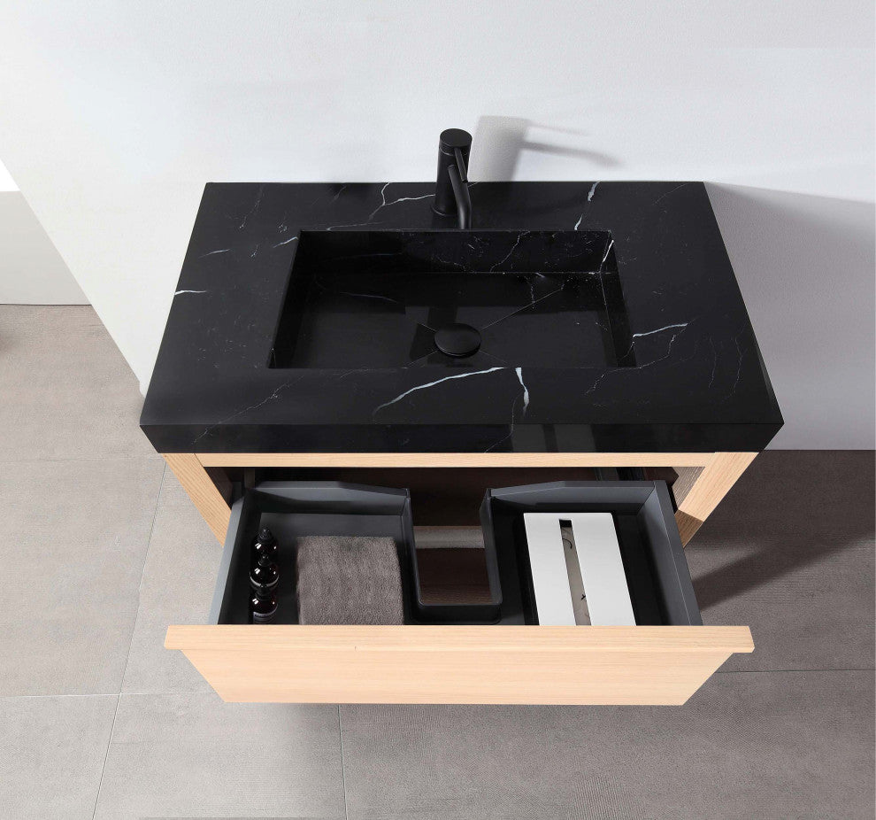 BIBURY Freestanding Modern Bathroom Vanity, Whitewash Oak, 36"