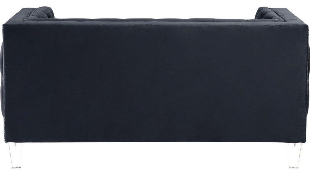 Benzara BM250235 Velvet Fabric Upholstered Loveseat, Black