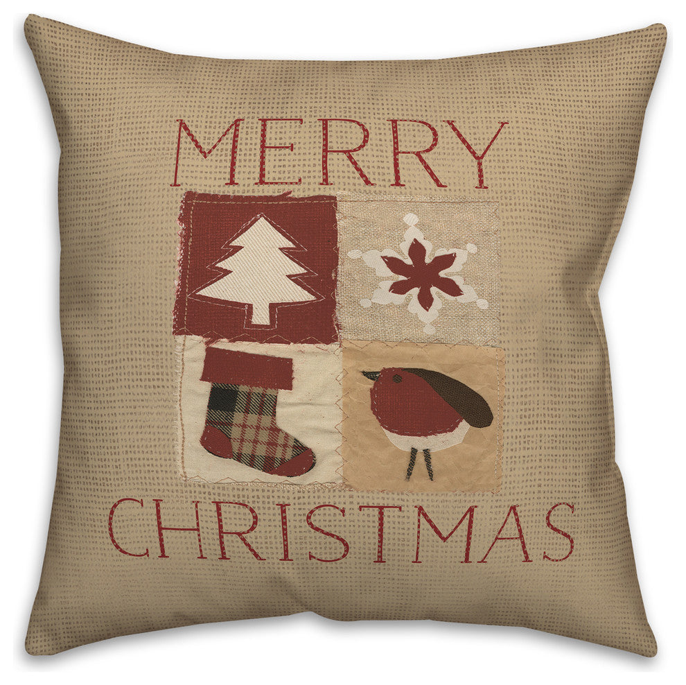 Merry Christmas antique 16"x16" Throw Pillow