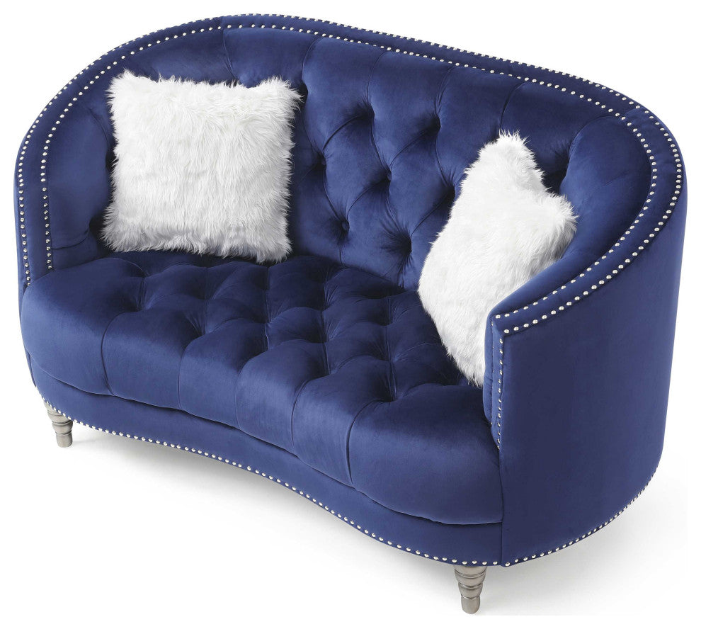 Dania 64 in. W Flared Arm Velvet Straight Sofa, Blue