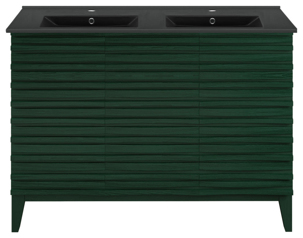 Cascade 48" Bathroom Vanity, Green Oak With Black Double Basin Sink