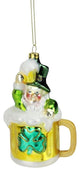 5" Luck of the Irish Leprechaun and Gold Beer Mug Glass Christmas Ornament
