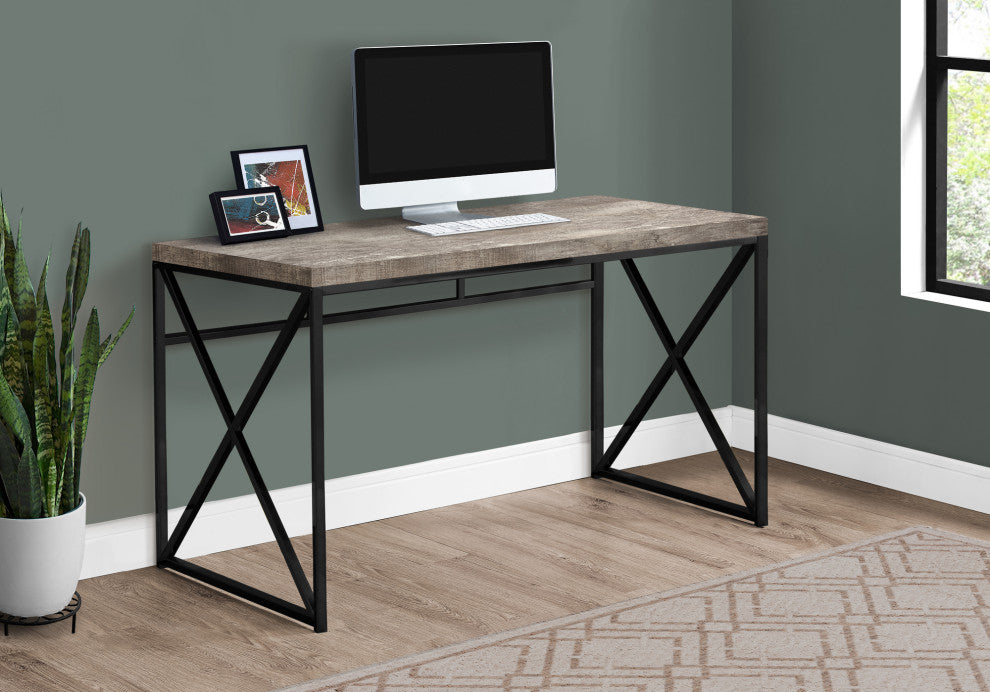 Computer Desk, Home Office, Laptop, Work, Metal, Laminate, Beige, Black
