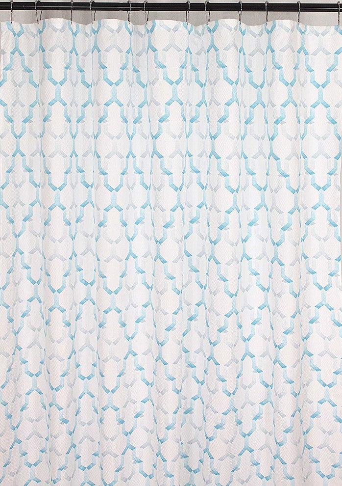 Charlton Fabric Shower Curtain: Geometric Design, Aqua
