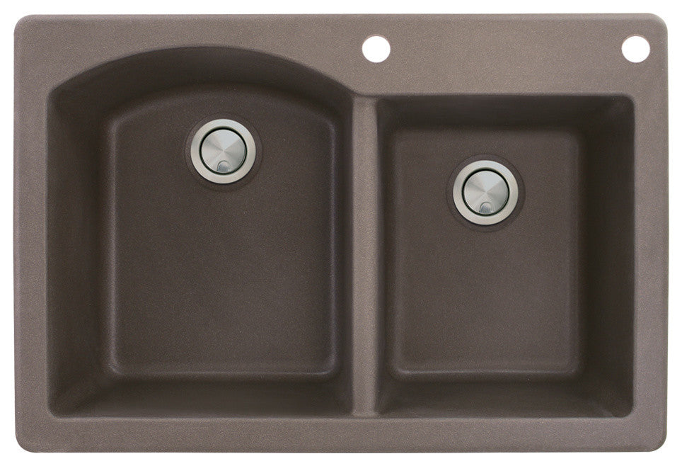 Aversa 33" silQ Granite Double Bowl Kitchen Sink with 2 Holes in Espresso