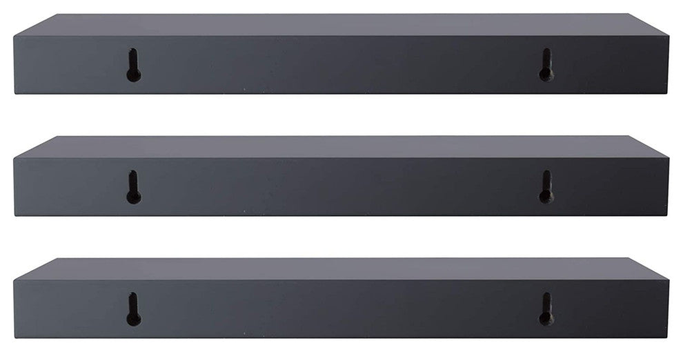 Kiera Grace Classic Wooden Maine Floating Wall Shelf Black, 16", Set of 3