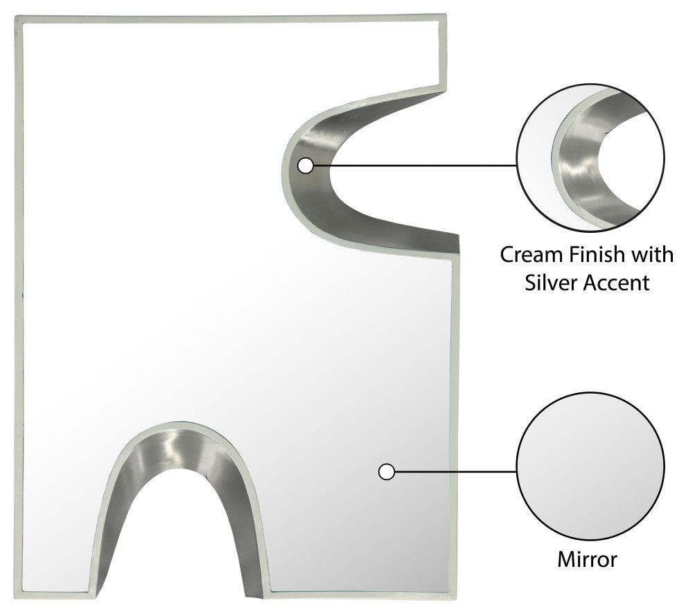 Soleil Mirror, 28" Wide, Silver Finish, Cream