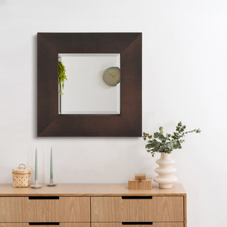 Beveled Wall Mirror, Bronze on Black Metallic Shagreen Leather Framed Mirror