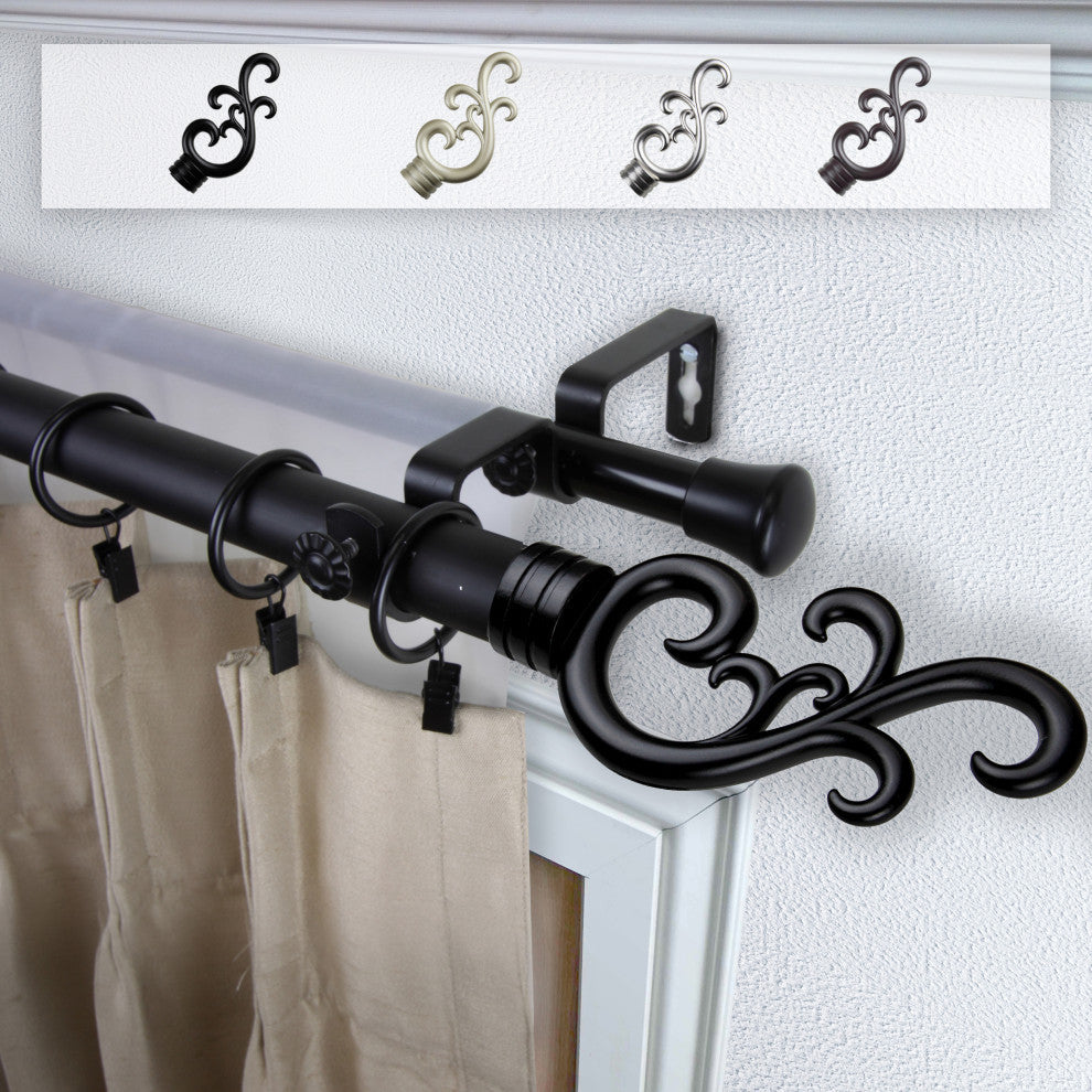 Naureen 1" Double Curtain Rod, Black, 160-240"