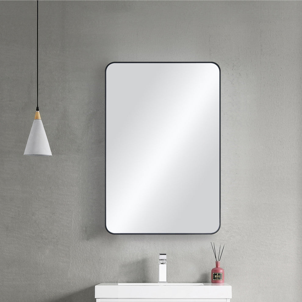 Shatterproof Wall Mount Metal Frame Mirror, FM2, Matte Black, 24"x36"