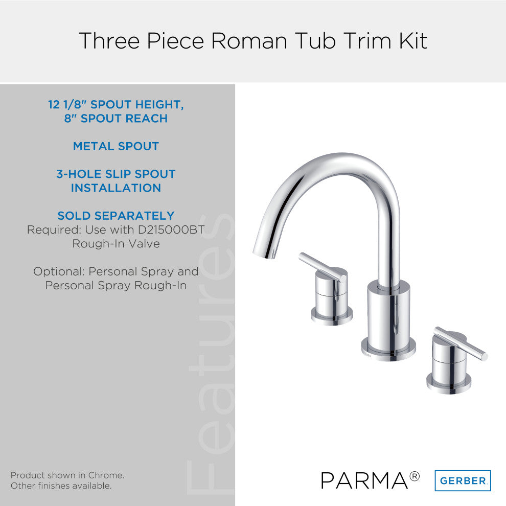 Parma 2H Roman Tub Trim Kit Without Spray, Brushed Bronze