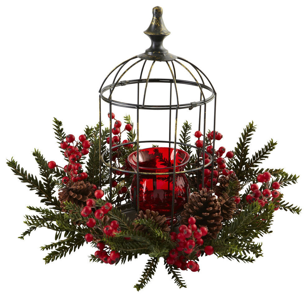 Pine Berry Birdhouse Candelabrum