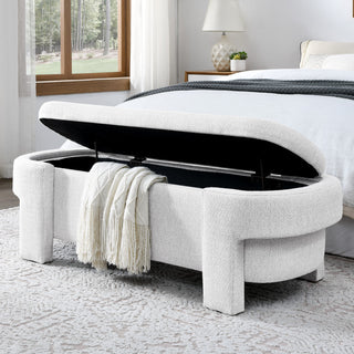 Gewnee Linen Fabric Upholstered Bench with Large Storage Space,Beige, White